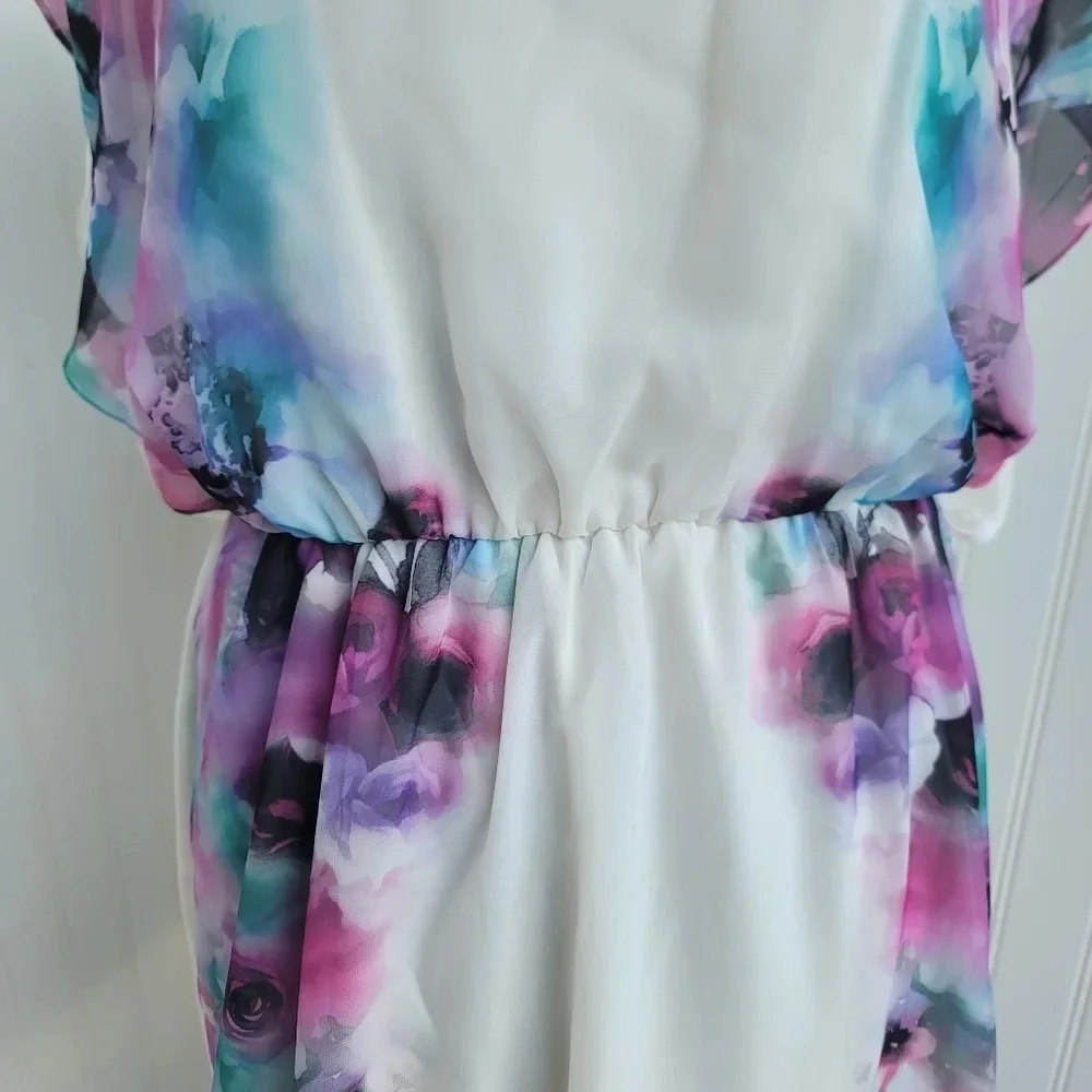 Maurices Women's Floral Print Short Sleeve Dress Watercolor Lined Sz M - Picture 6 of 12